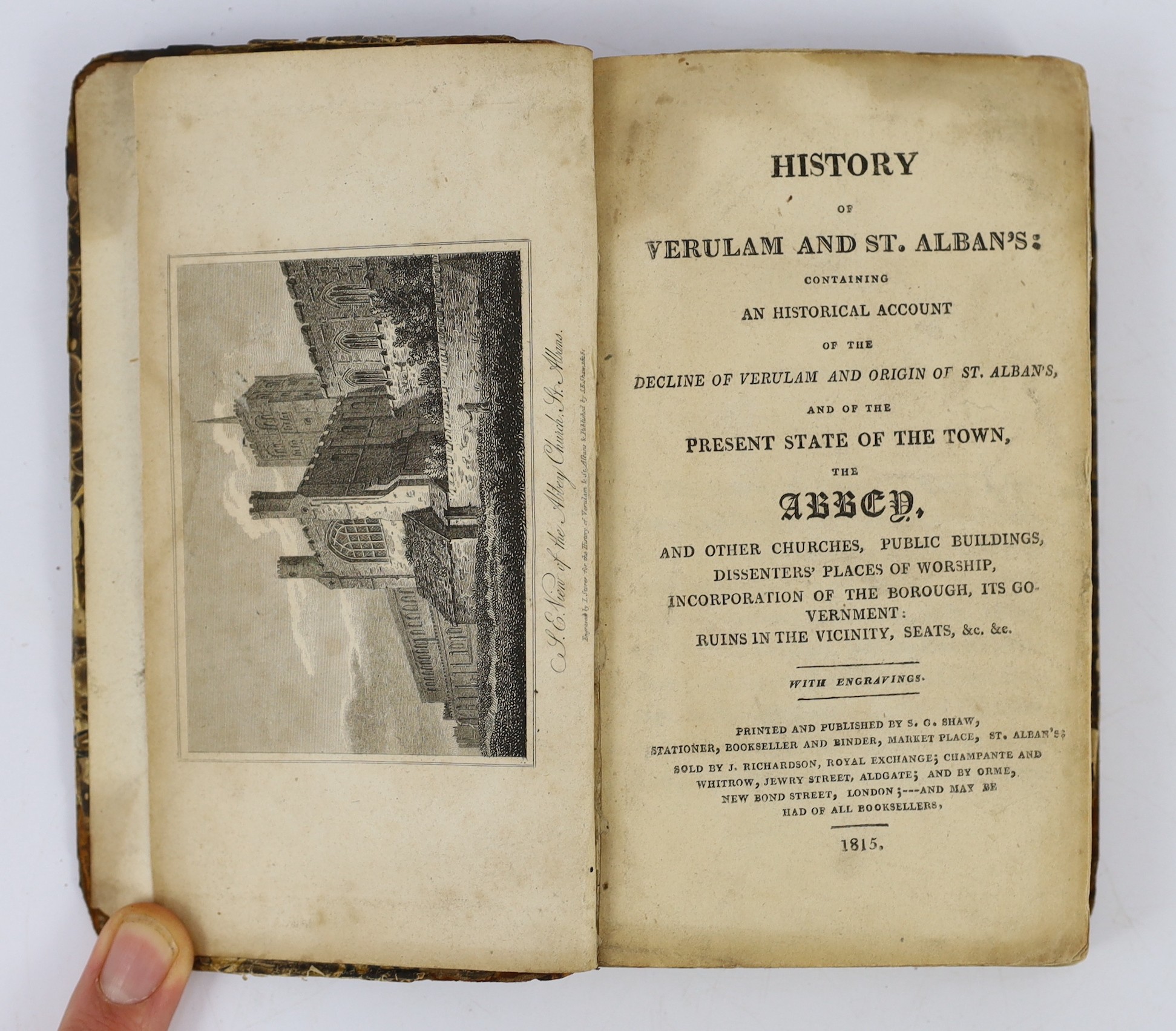 HERTS: A Short Account of Verulam and St. Albans ... old limp leather cloth, sm.cr.8vo. 1815; Williams, Frederick Lake - An Historical and Topographical Description of the Municipium of Ancient Verulam; the Martyrdom of